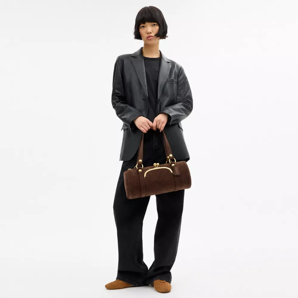 Kisslock Barrel Bag - Brass/Dark Chocolate