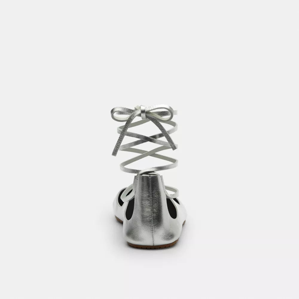 Lace-Up Soft Ballet Flat - Silver