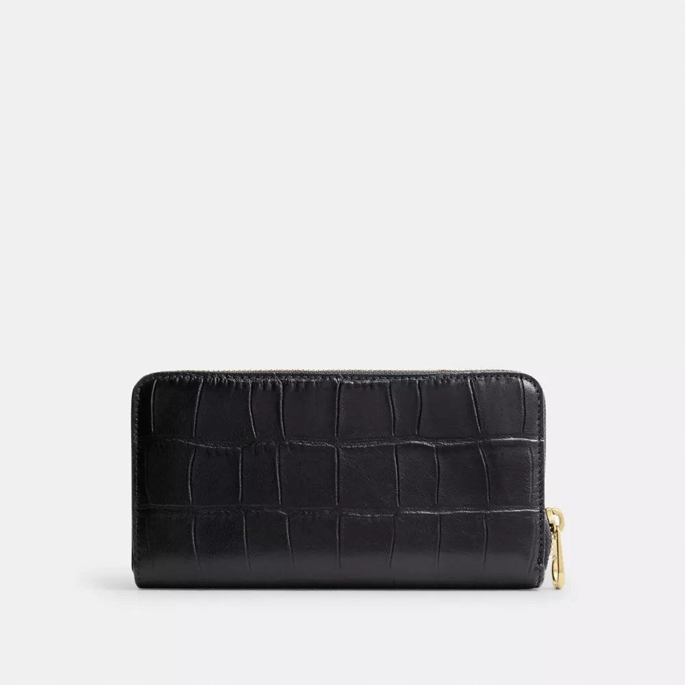 Long Zip Around Wallet - Embossed Crocodile/Gold/Black