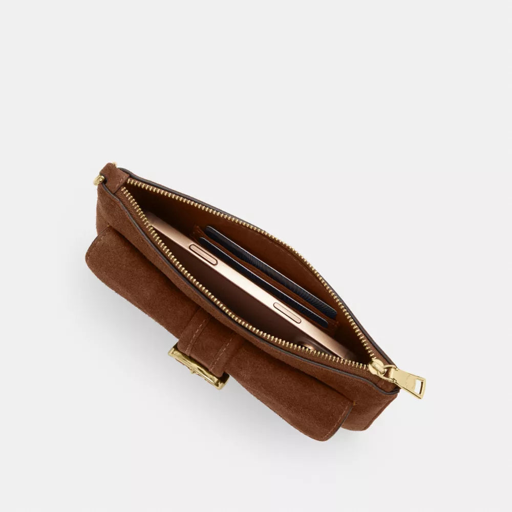 Ashton Wristlet - Suede/Gold/Warm Brown