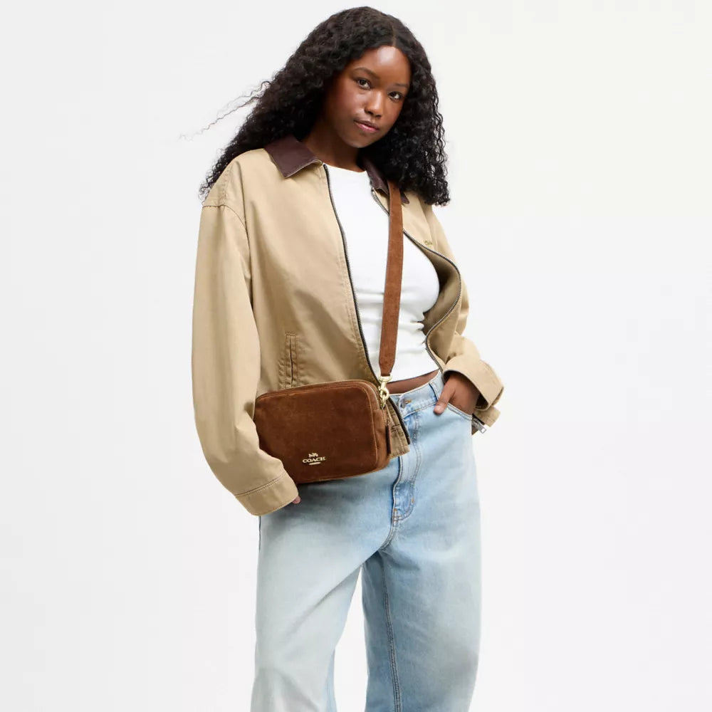 Carey Crossbody Bag - Suede/Gold/Warm Brown