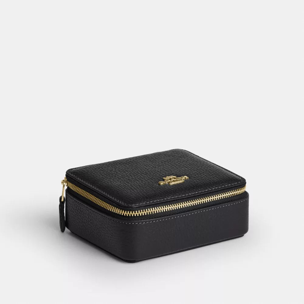 Large Jewelry Box - Pebbled Leather/Gold/Black