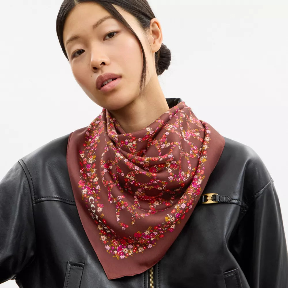 Signature Posey Cluster Print Silk Square Scarf - Brown/Multi