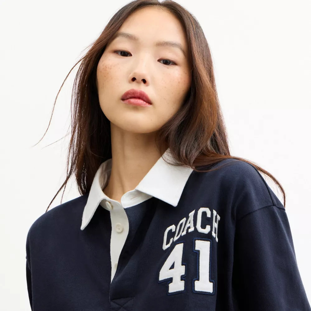 Heritage Long Sleeve Cropped Rugby Polo - Dark Sapphire