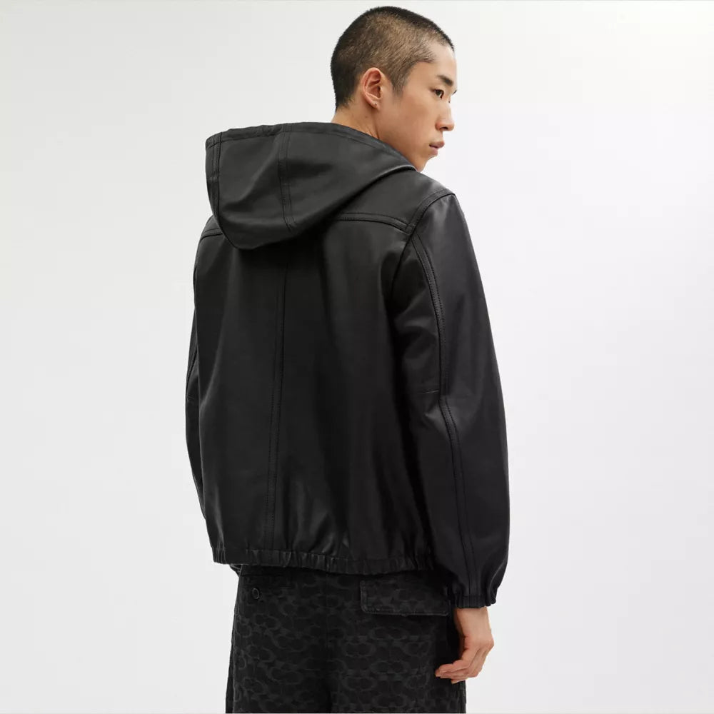 Reversible Leather Jacket In Recycled Polyester - Leather/Black