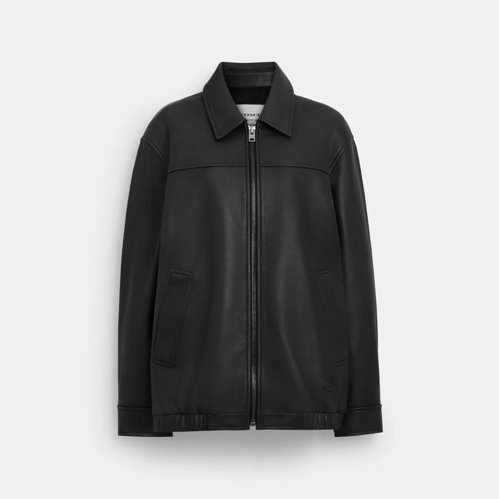 Oversized Leather Jacket - Black