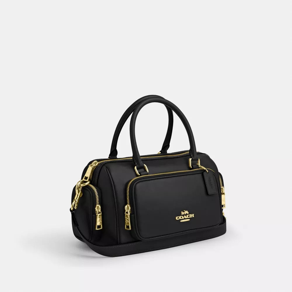 Rowan Satchel Bag With Pockets - Gold/Black