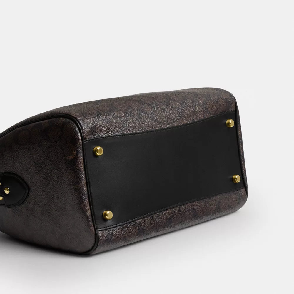 Rowan Large Satchel Bag In Signature Canvas - Signature Canvas/Gold/Walnut/Black