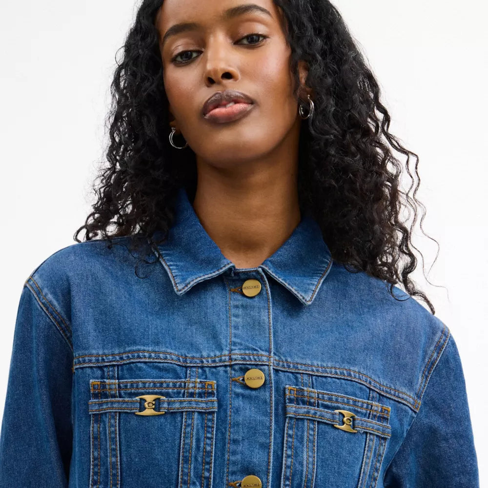 Long Sleeve Denim Dress In Organic Cotton - Medium Blue