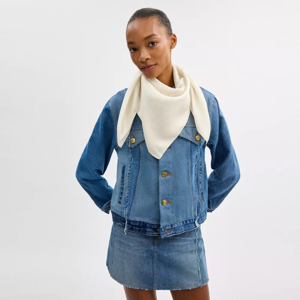 Textured Signature Print Silk Square Scarf - Chalk