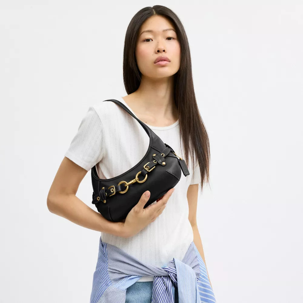 Belted Ergo Shoulder Bag 26 - Natural Grain Leather/Brass/Black