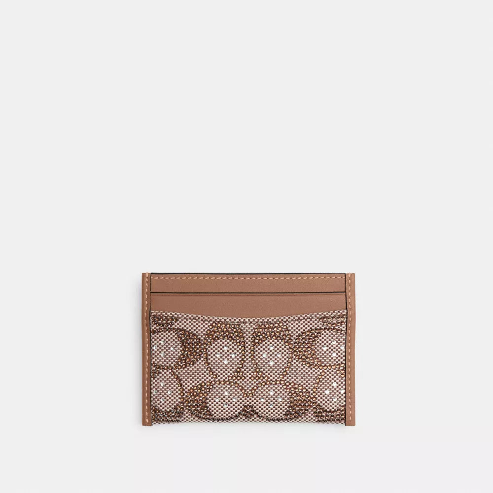 Essential Card Case In Crystal Signature Jacquard - Crystal/Brass/MUSHROOM