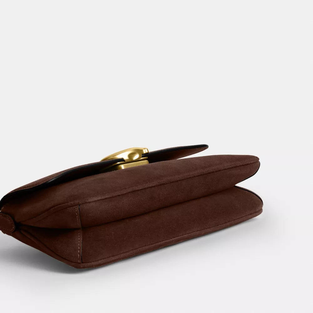 Jet Shoulder Bag - Suede/Brass/Dark Chocolate
