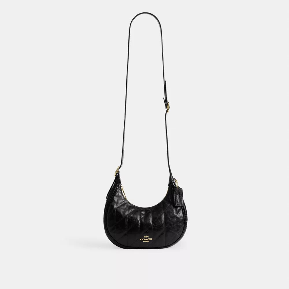 Emily Shoulder Bag With Quilting - Crinkle Leather/Gold/Black