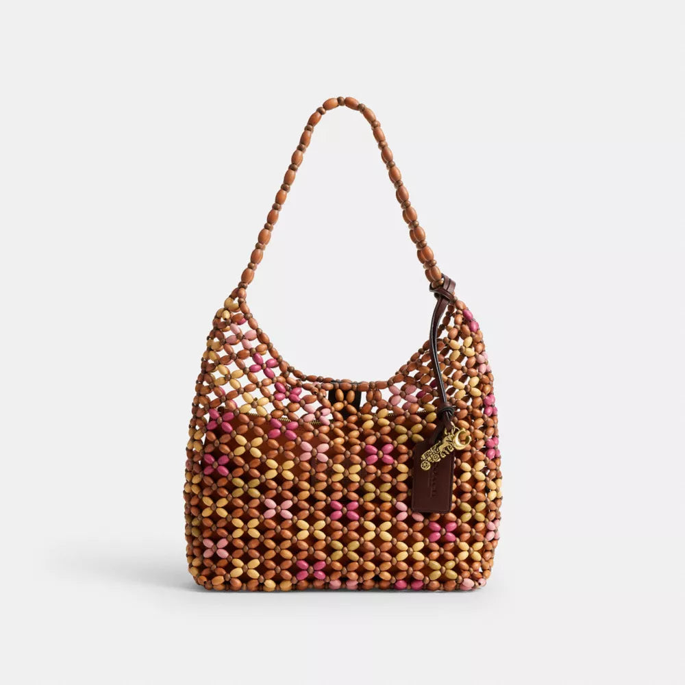 Brooklyn Shoulder Bag 28 With Wooden Beading - Brass/Maple Multi