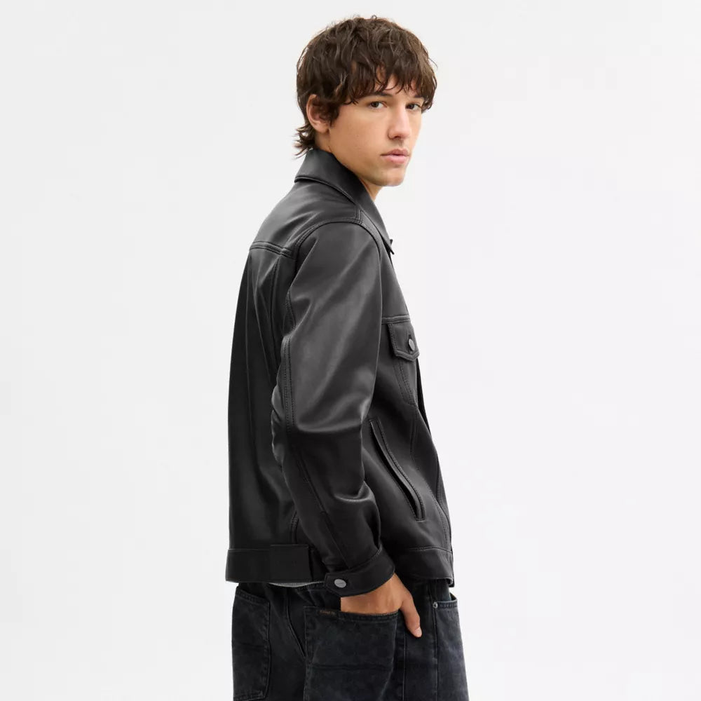 Leather Trucker Jacket - Black