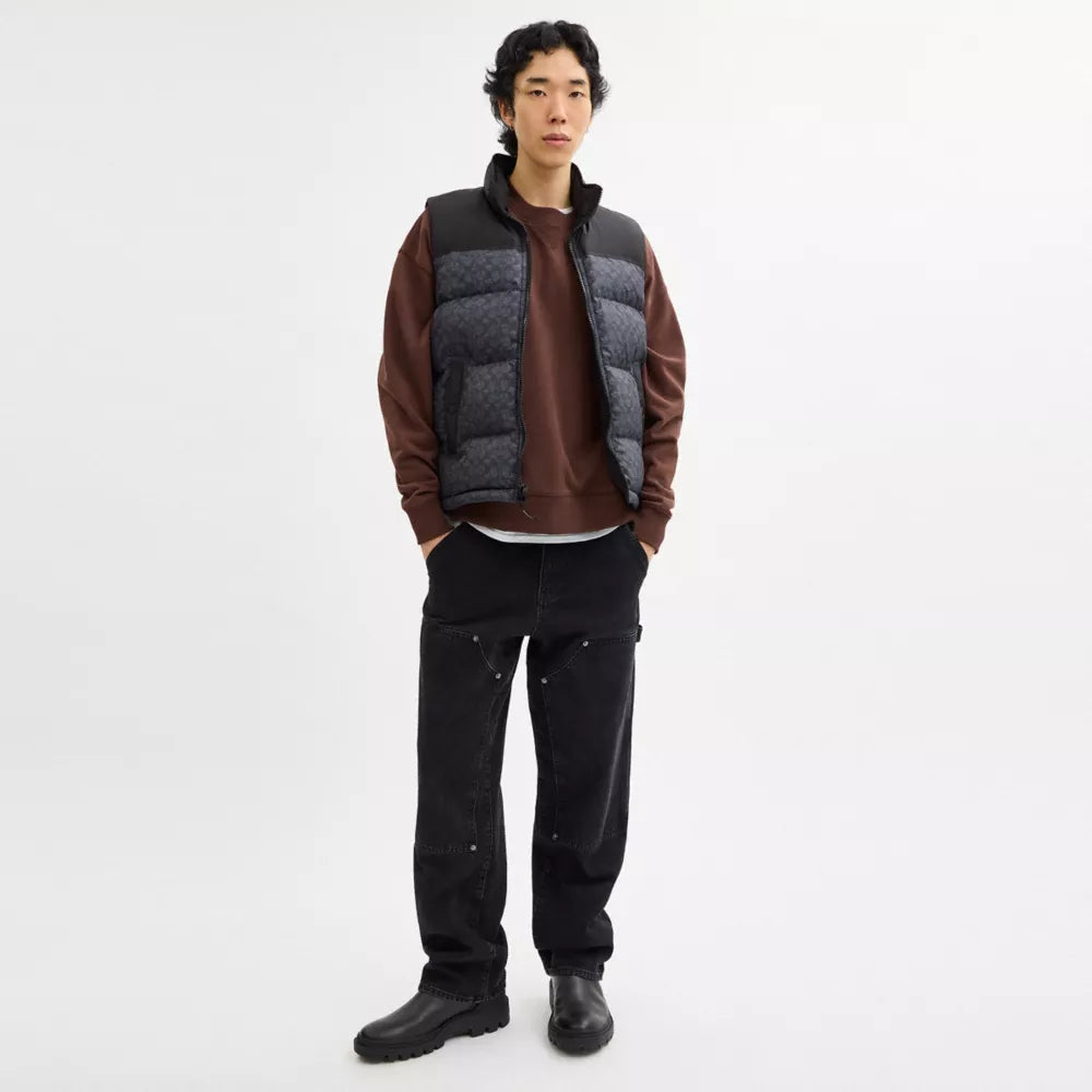 Signature Down Vest In Recycled Polyester - Charcoal Signature