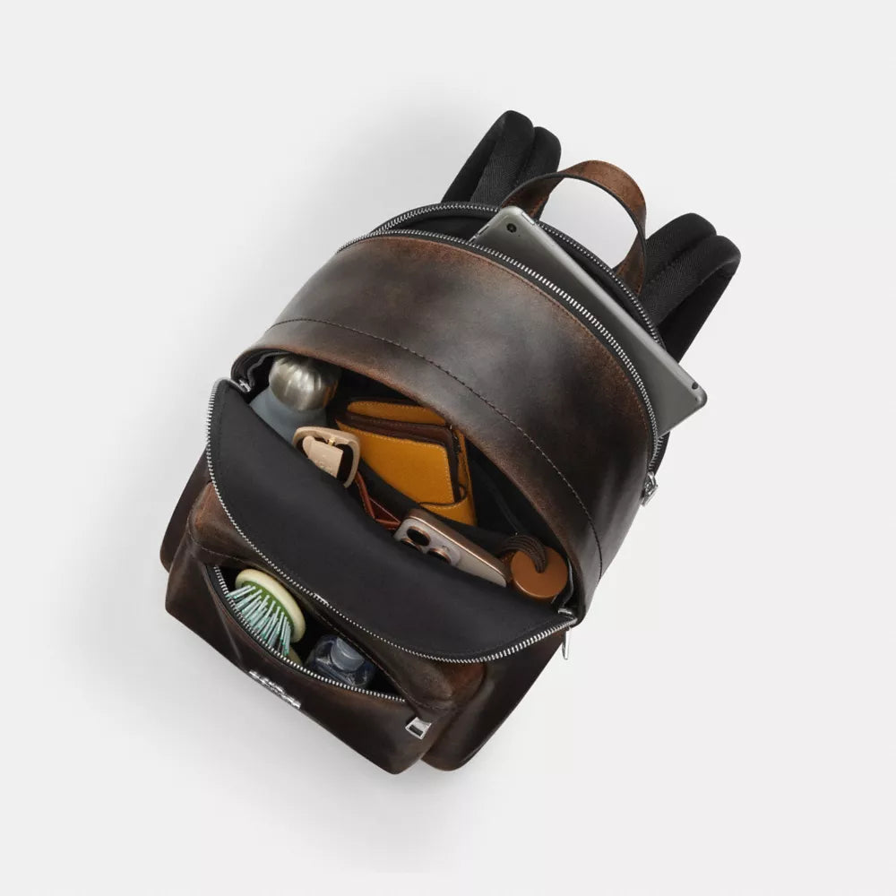 Taylor Small Backpack In Loved Leather - Silver/Black Brown