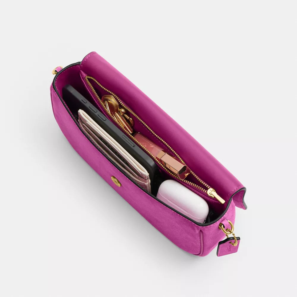Brook Flap Chain Bag - Suede/Brass/Magenta