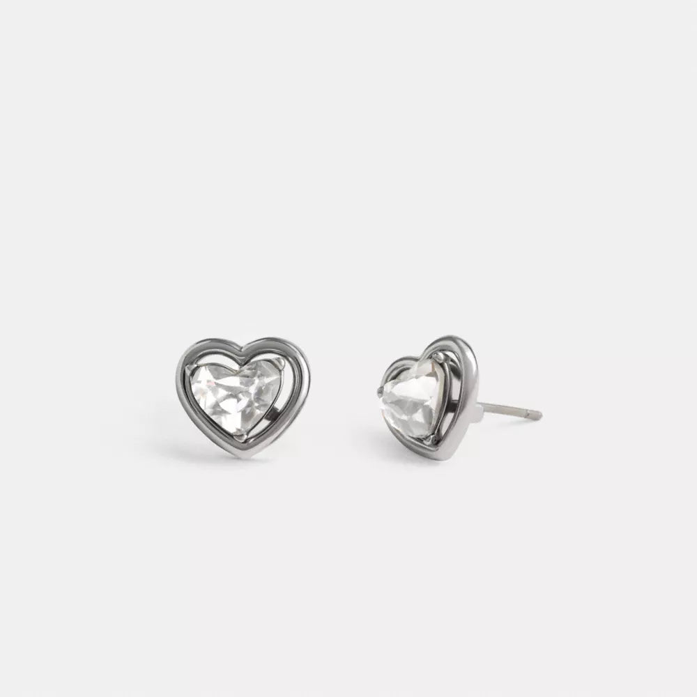 Halo Heart Stud Earrings - Silver