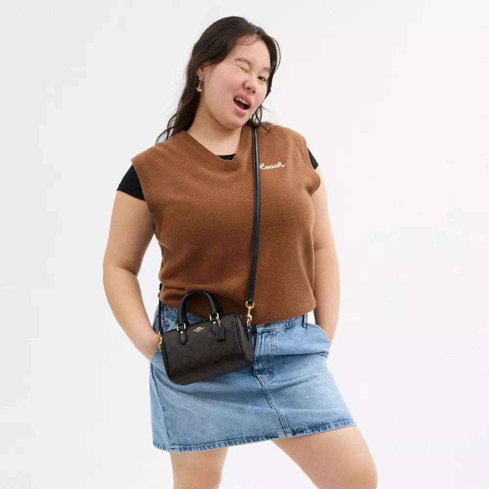 Mini Rowan Crossbody Bag In Signature Canvas - Signature Canvas/Gold/Walnut/Black