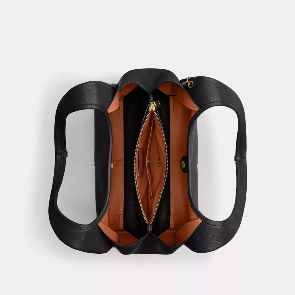 Lana Shoulder Bag - Polished Pebble Leather/Brass/Black