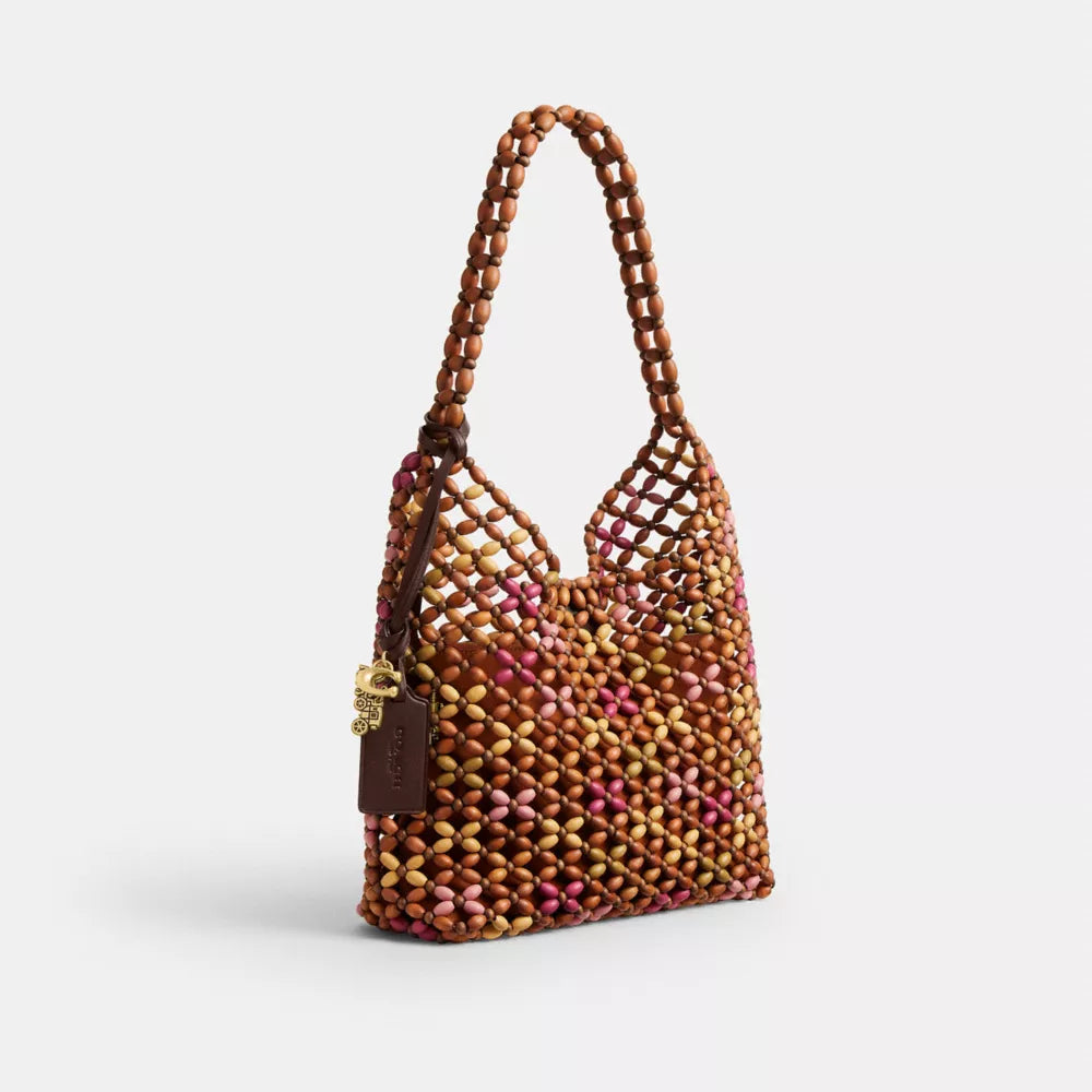 Brooklyn Shoulder Bag 28 With Wooden Beading - Brass/Maple Multi