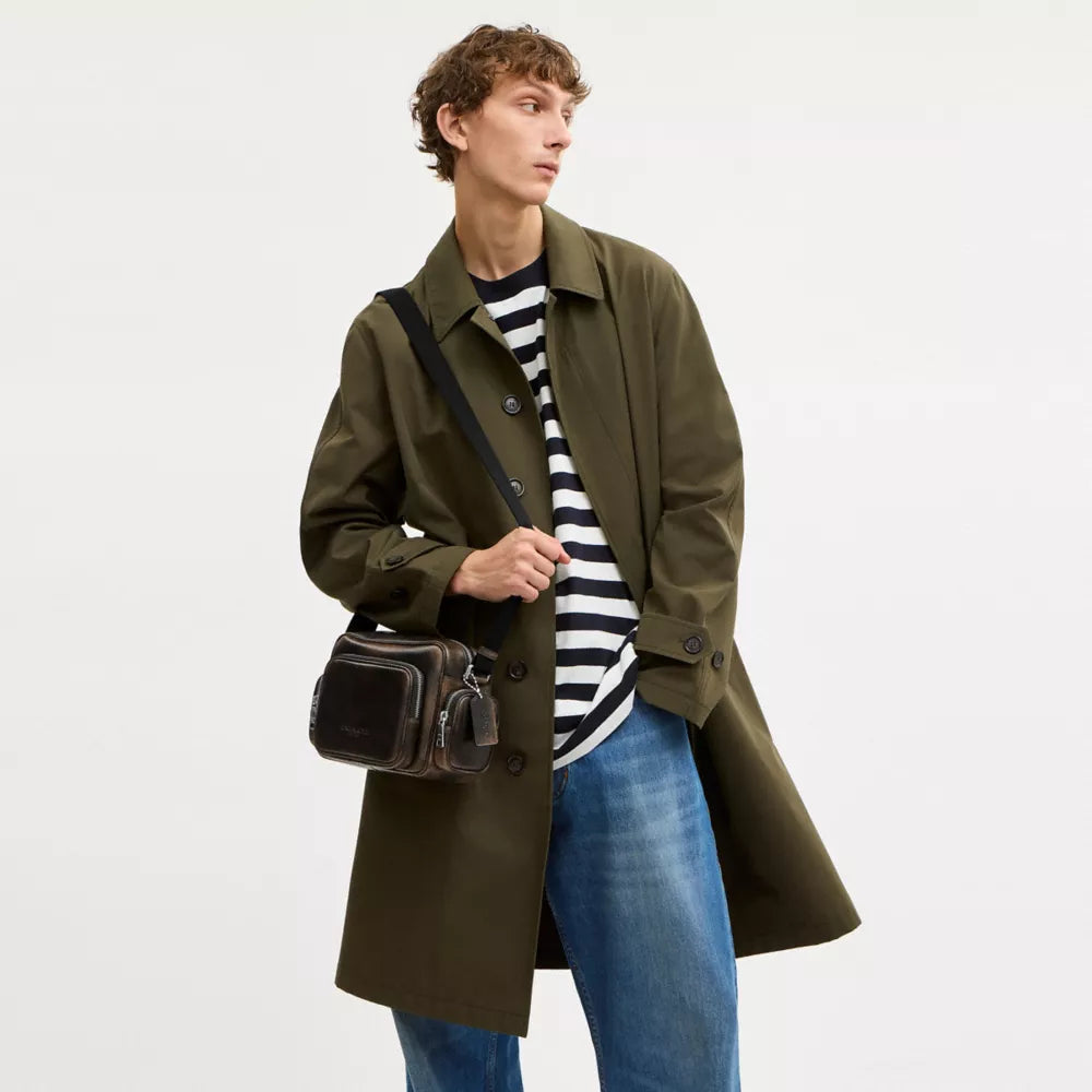 Fletcher Crossbody Bag In Loved Leather - Silver/Black Brown