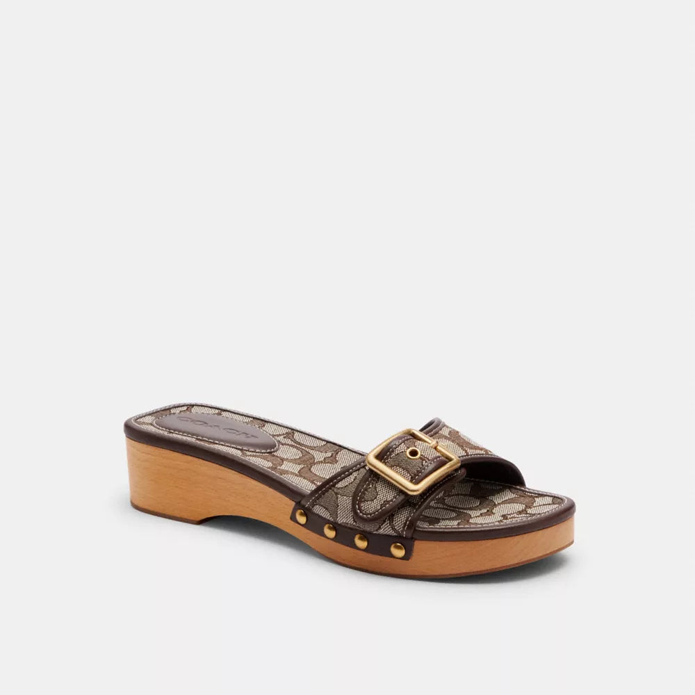 Margot Wooden Sandal In Signature Jacquard - Oak/Maple