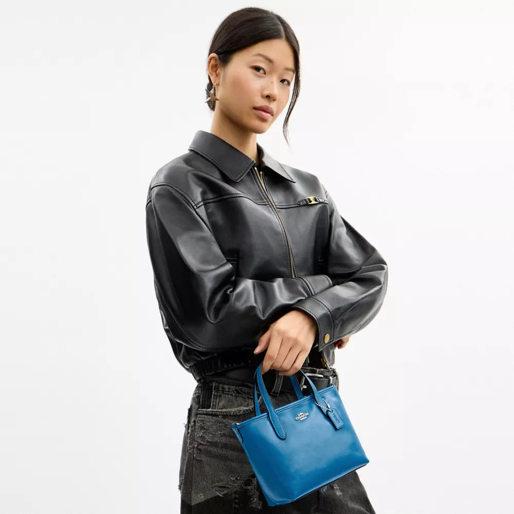 City Mini Tote Bag - Smooth Leather/Silver/Blue Jay