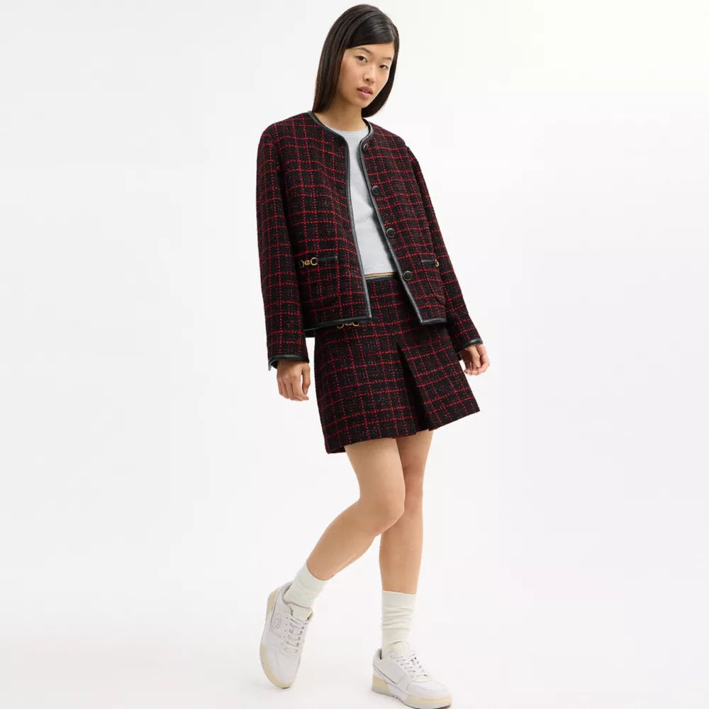 Sculpted C Tweed Jacket - Red/Black