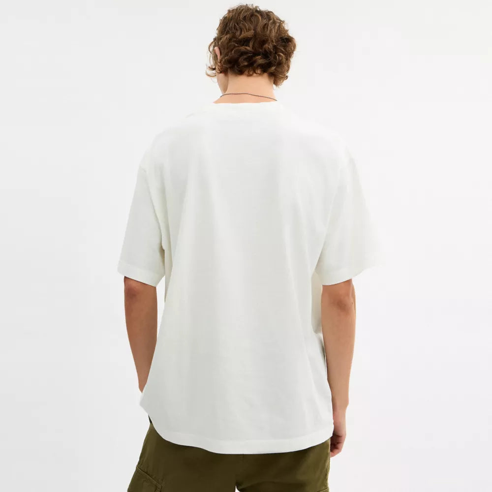 Collage Train Relaxed T-Shirt In Organic Cotton - Vintage Ivory