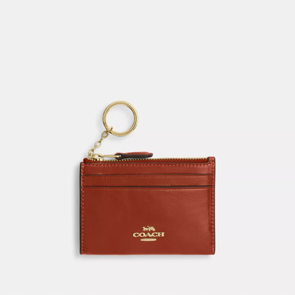 Mini Skinny ID Case - Glazed Leather/Gold/Cinnamon