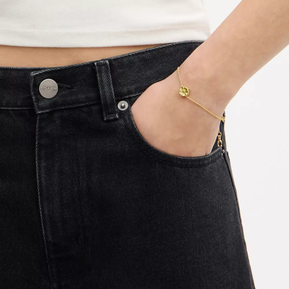 Tea Rose Solitaire Linear Bracelet - Gold