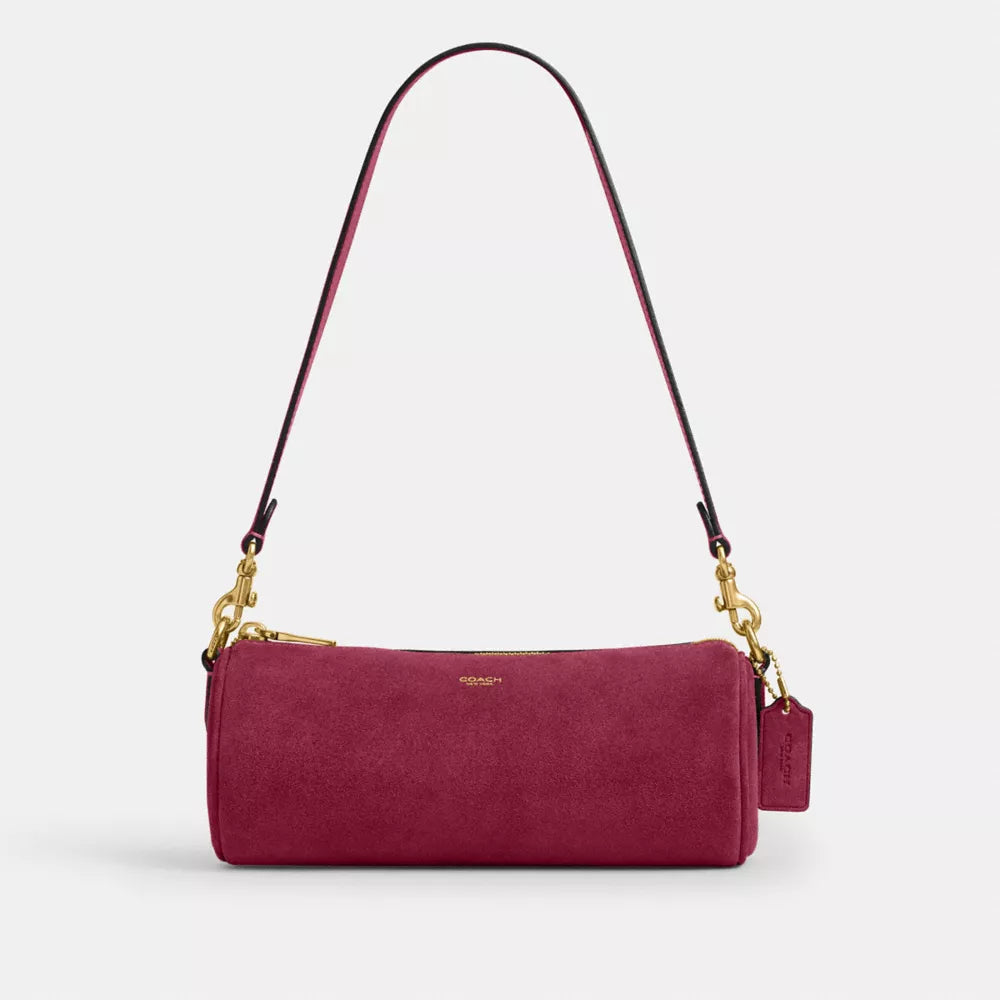 Barrel Bag - Suede/Brass/Dark Fuchsia