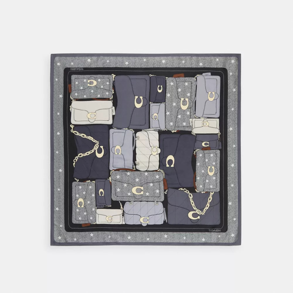 Stacked Tabby Star Print Silk Square Scarf - Black