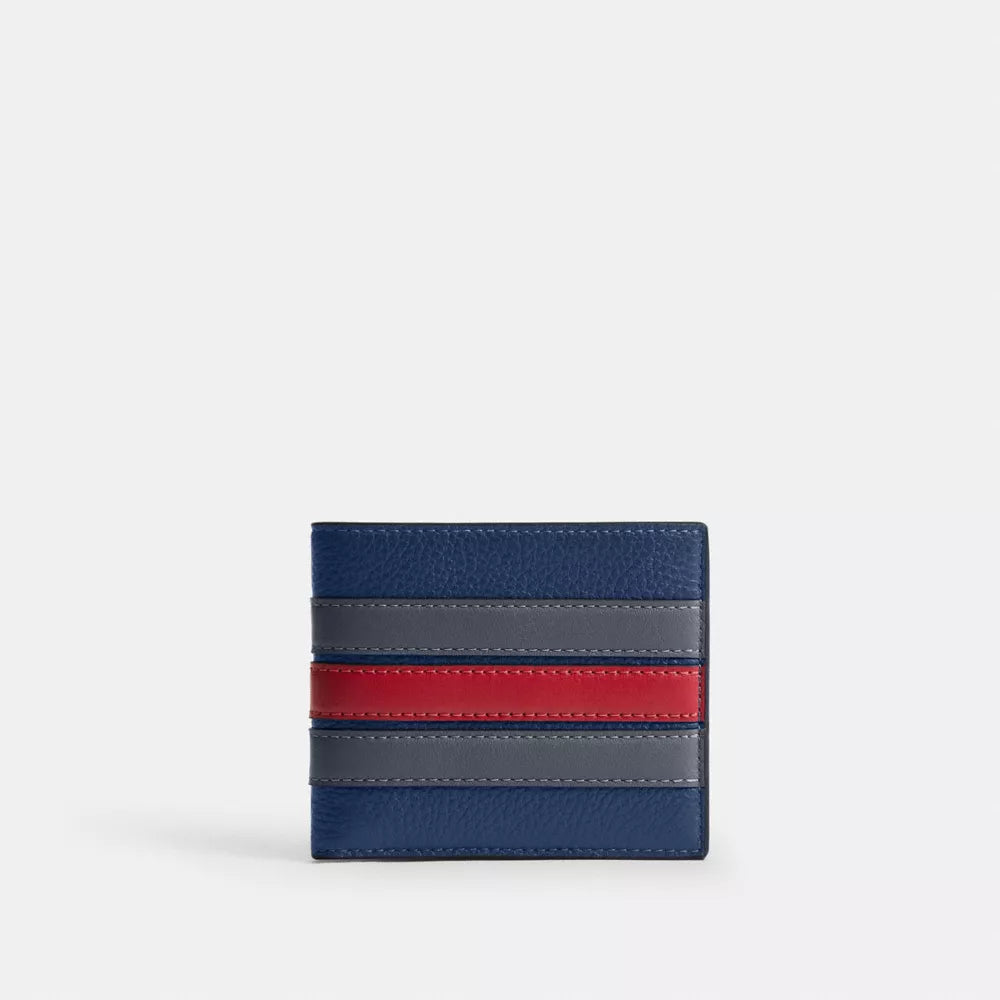ID Billfold Wallet With Varsity Stripe - Pebbled Leather/Deep Blue Multi