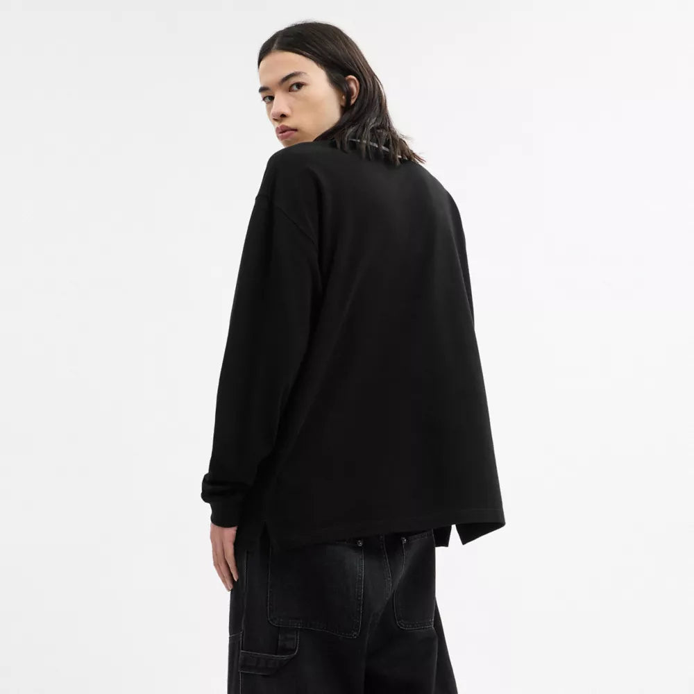 Signature Trim Long Sleeve Polo In Regenerative Cotton - Black