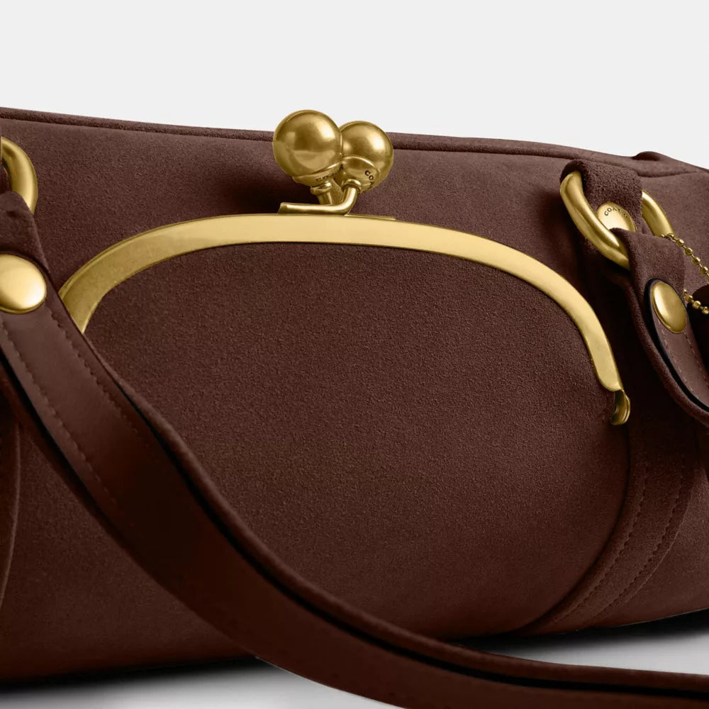Kisslock Barrel Bag - Brass/Dark Chocolate