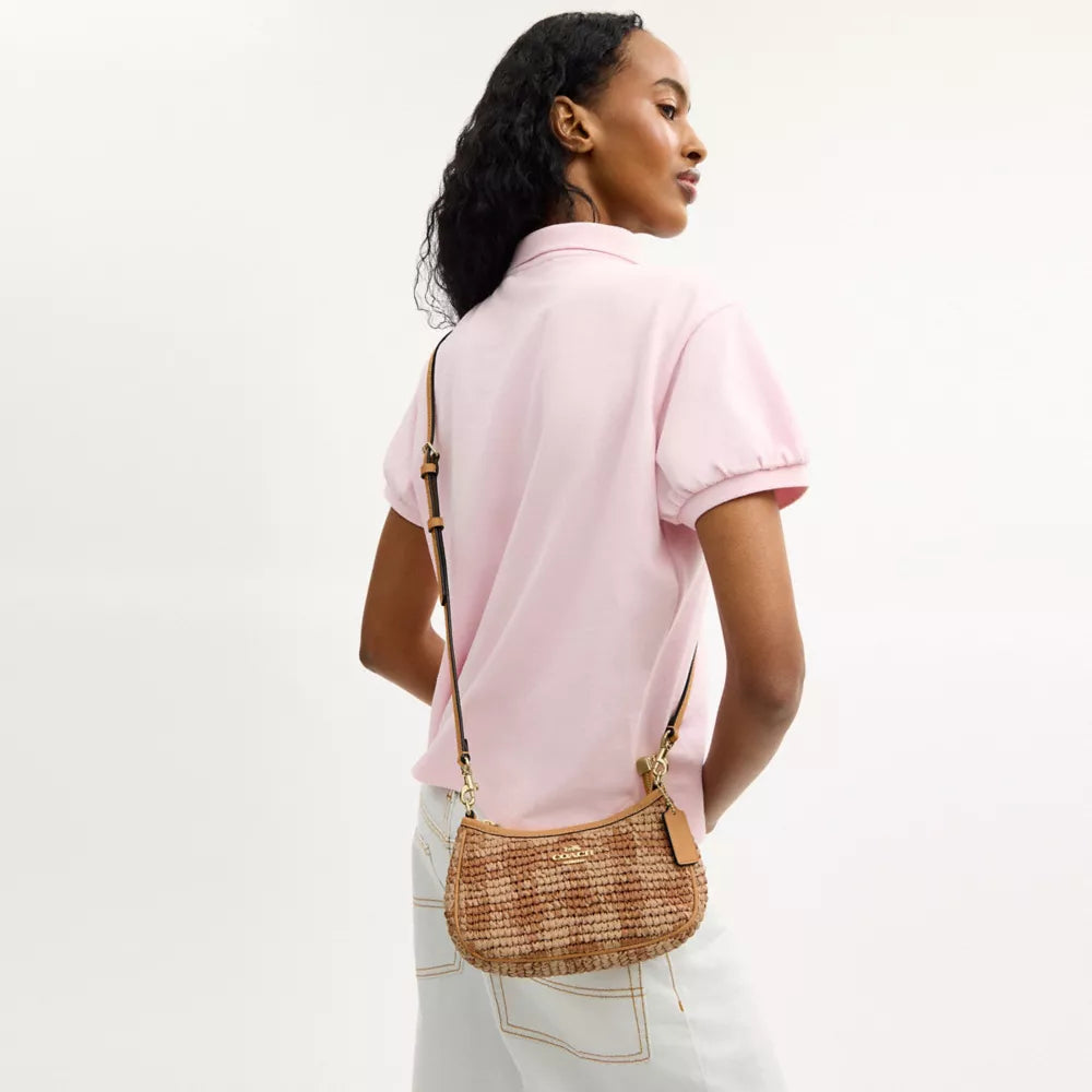 Teri Mini Crossbody Bag With Gingham Print - Straw/Gold/Tan