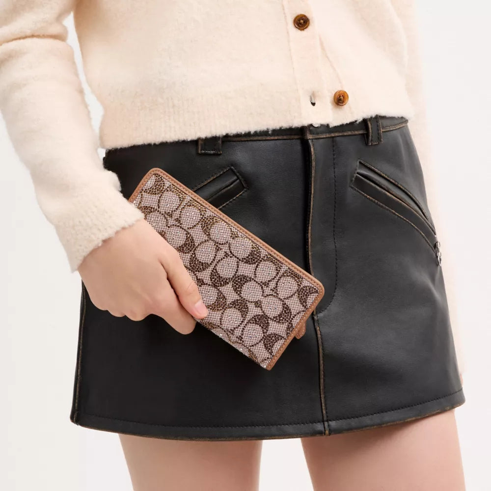 Essential Slim Wallet In Crystal Signature Jacquard - Signature Jacquard/Brass/MUSHROOM