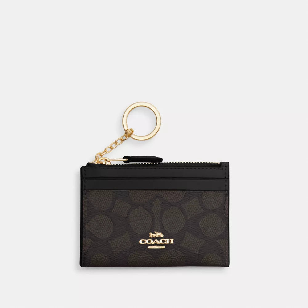 Mini Skinny ID Case In Signature Canvas - Signature Canvas/Gold/Walnut/Black
