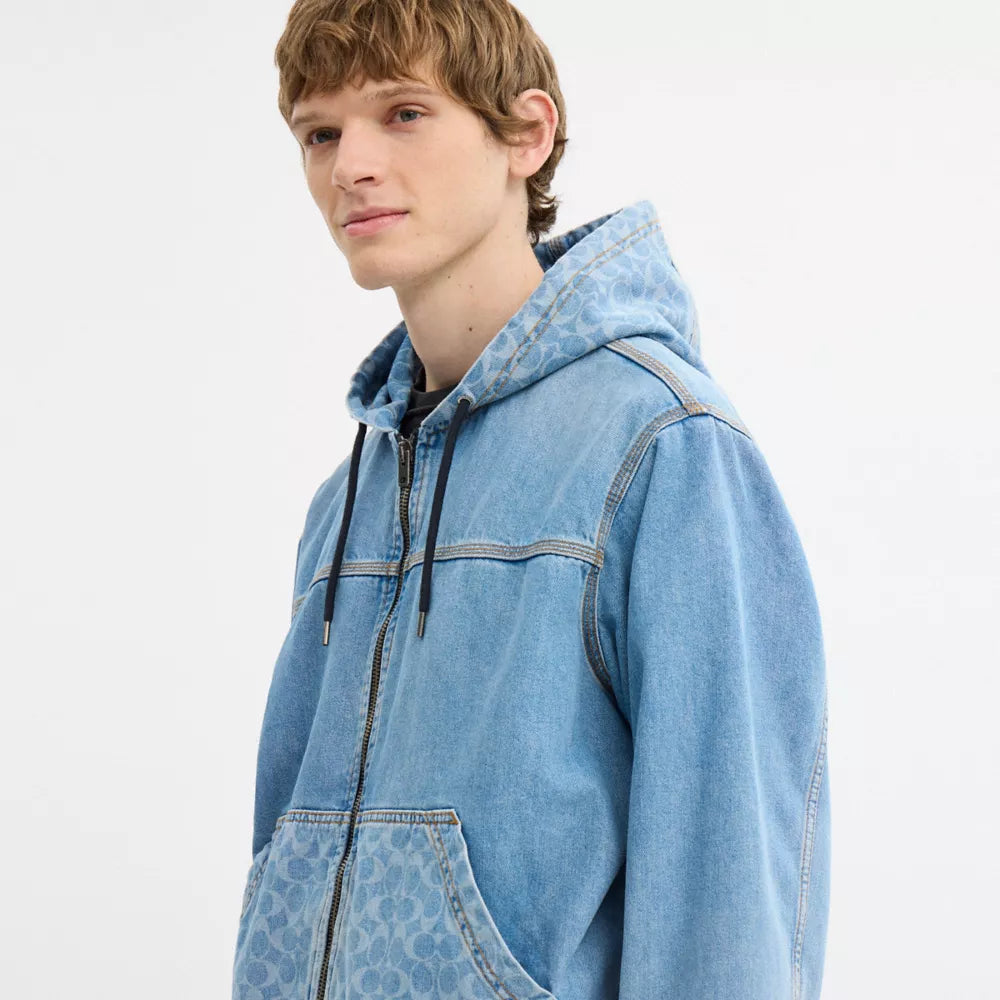 Signature Denim Zip Jacket - Medium Wash