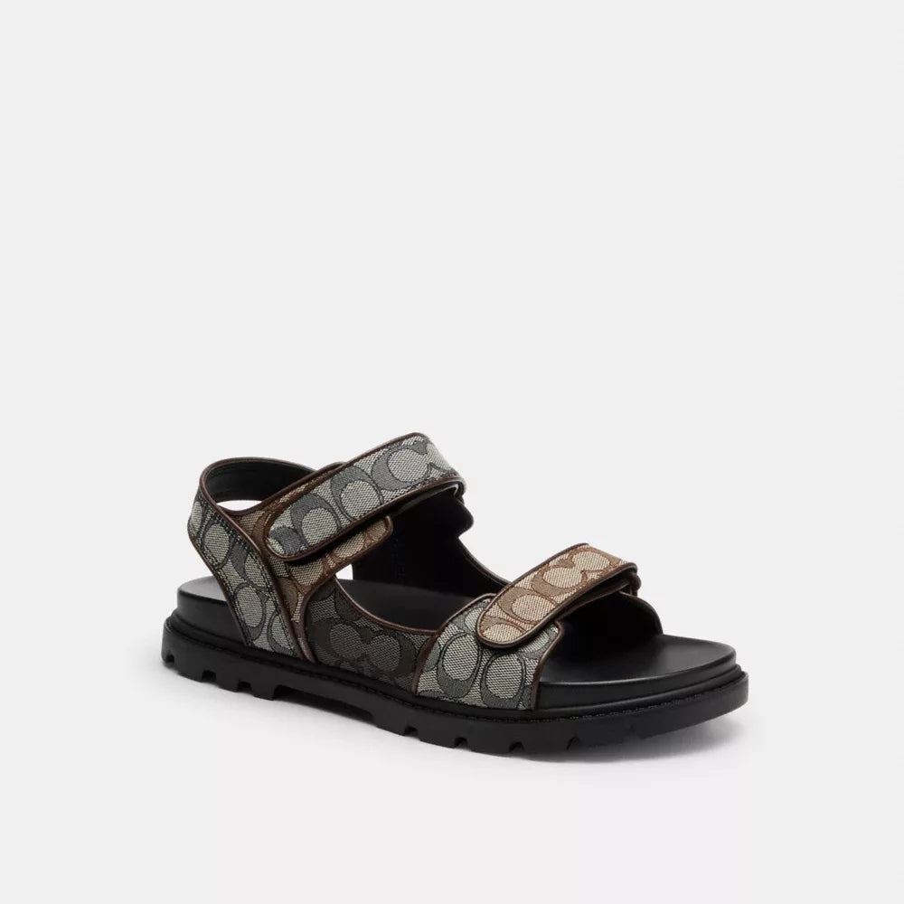 Double Strap Sandal In Signature Jacquard - Deep Blue Multi