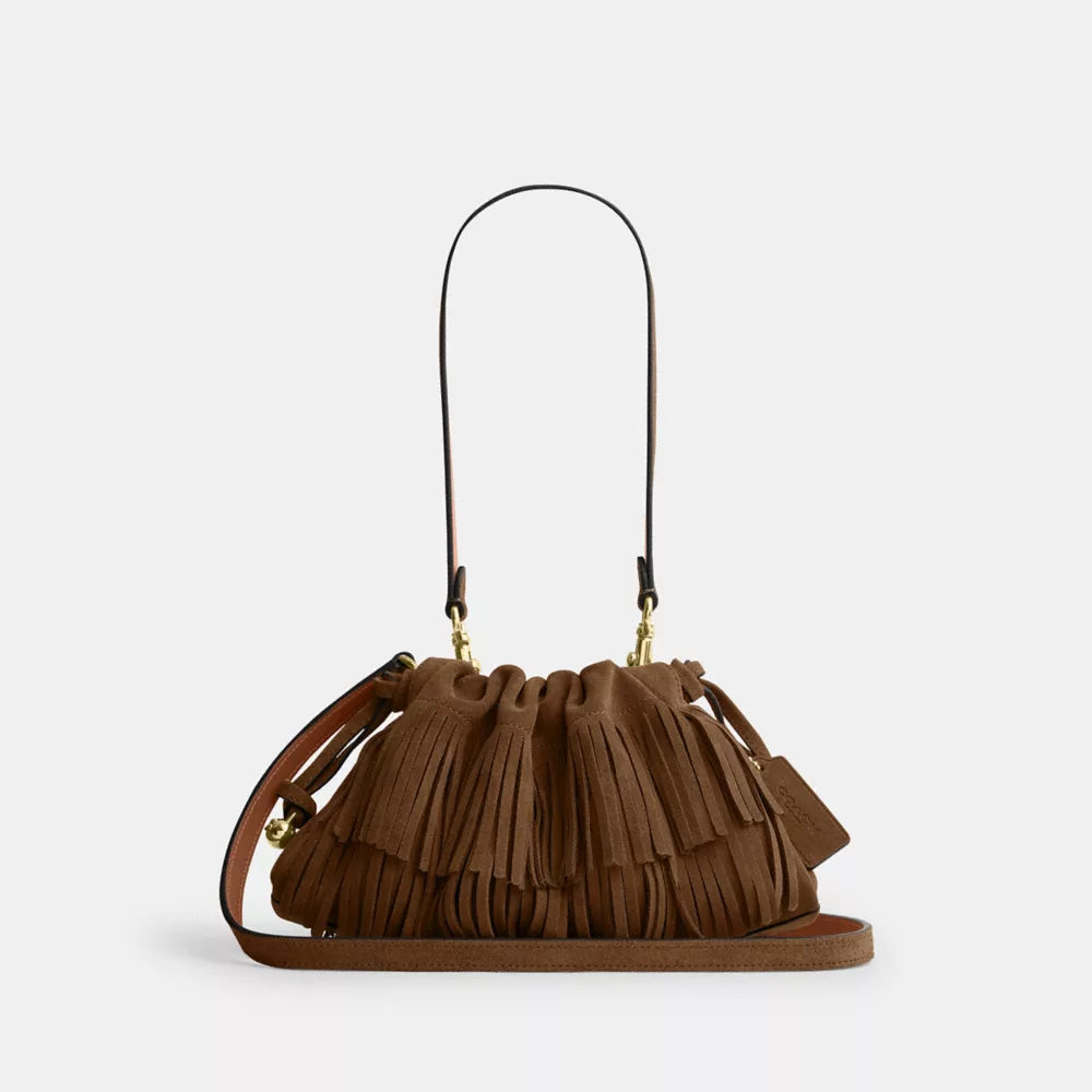 Faye Shoulder Bag With Fringe - Suede/Im/Cedar