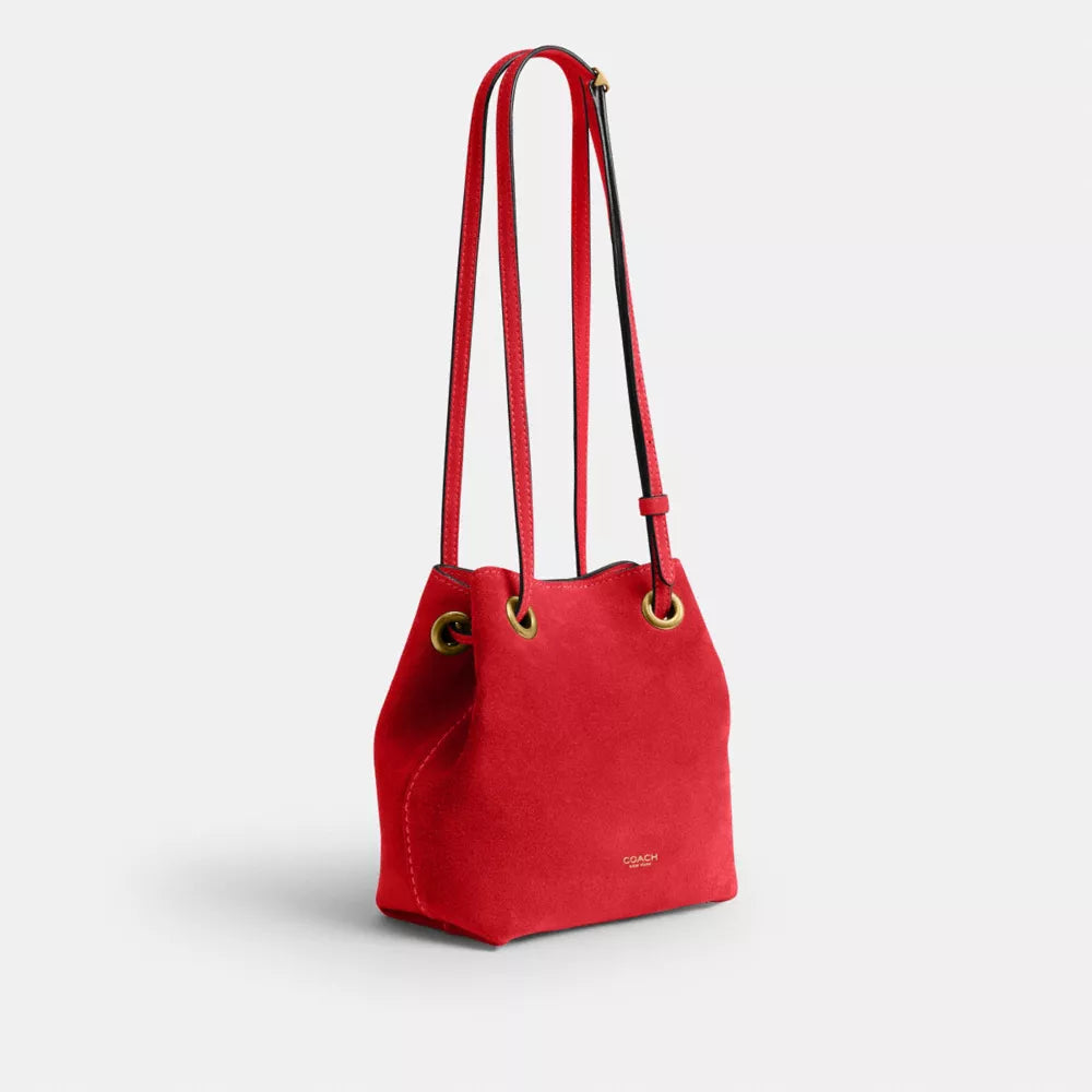 Jade Drawstring Bag - Suede/Brass/Candy Apple
