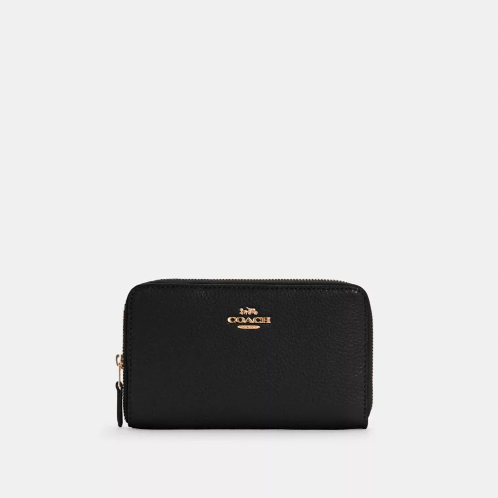 Medium ID Zip Wallet - Pebbled Leather/Gold/Black
