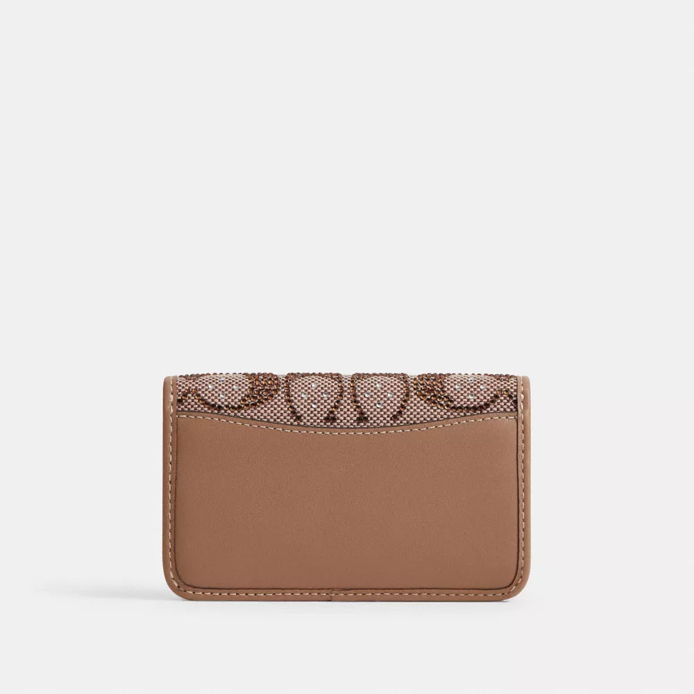 Essential Slim Card Case In Crystal Signature Jacquard - Crystal/Brass/Mushroom