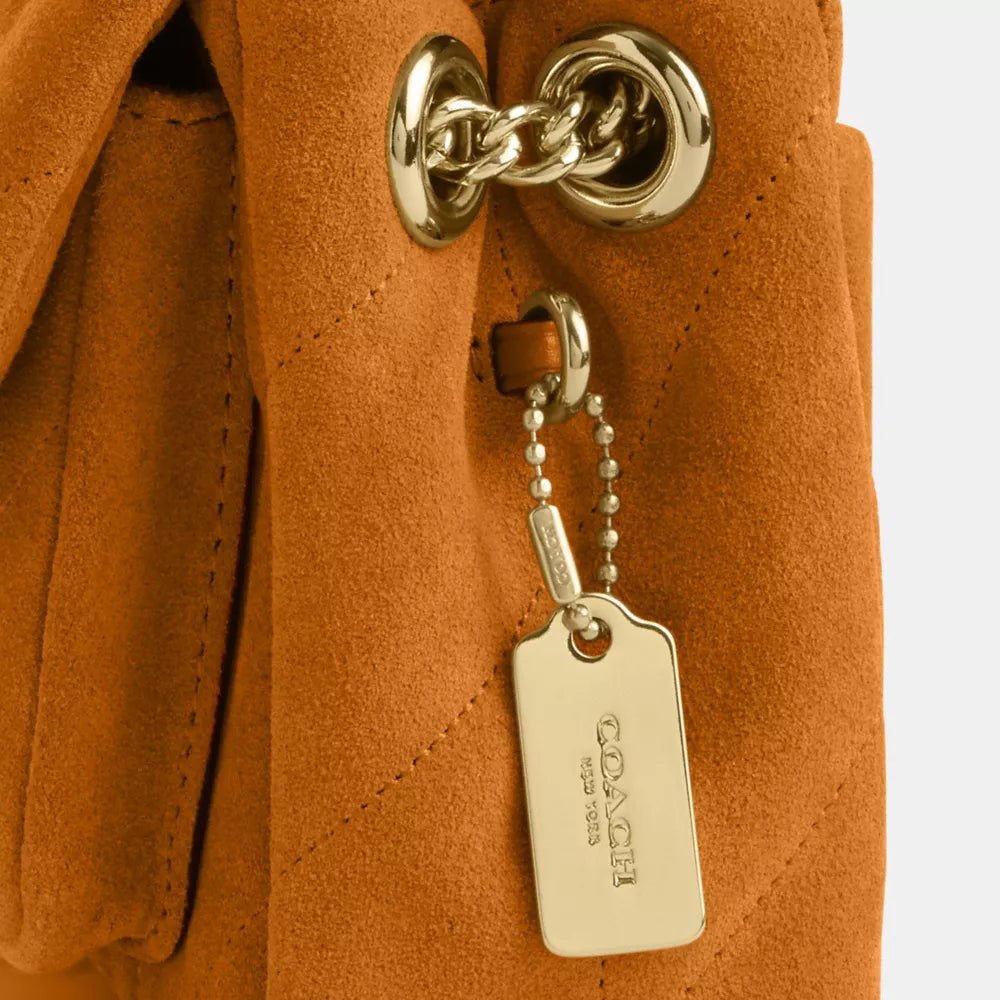 Elodie Crossbody Bag 18 With Quilting - Suede/Gold/Marigold