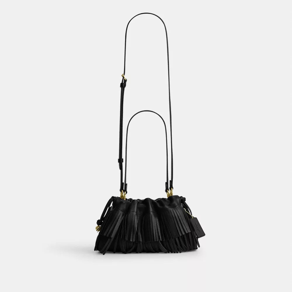 Faye Shoulder Bag With Fringe - Leather/Gold/Black